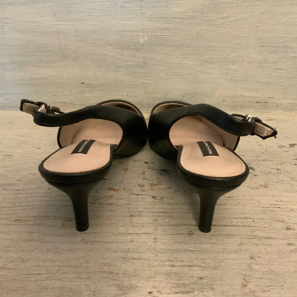 French Connection Faux Leather Matte Black Pointed Toe Slingback Heels Size 8 GC